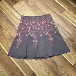 Y2k Axcess Skirt Womens 12 Brown Embroidered Floral Lined Boho Pink Orange